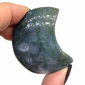 Moss Agate Crescent Moon Natural Stone Crystal Carved Carving Celestial Gift
